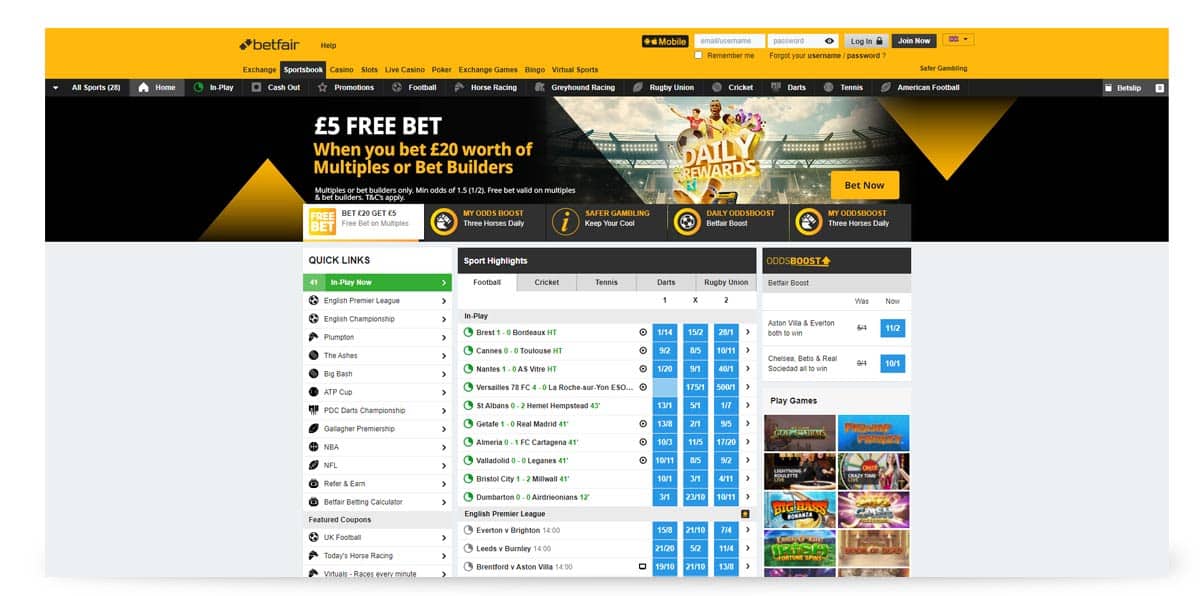 Betfair home page